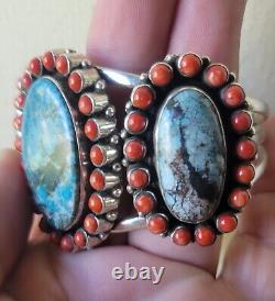 Bracelet vintage en argent sterling Navajo Native American Indian Turquoise Coral