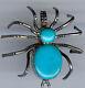 Broche Vintage En Argent Et Turquoise D'araignée Dimensionnelle Navajo Indien
