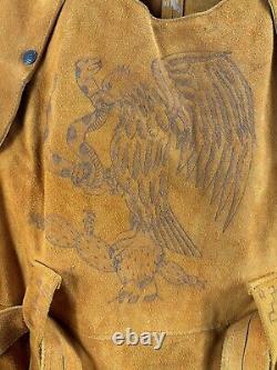 Cape châle en cuir de daim vintage guerrier indien Navaho serpent et aigle