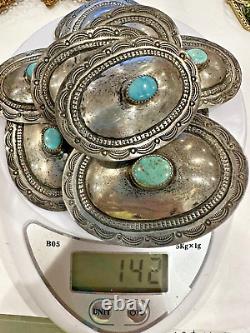 Ceinture en cuir à conchos en argent et turquoise de style vintage des Amérindiens Navajo.