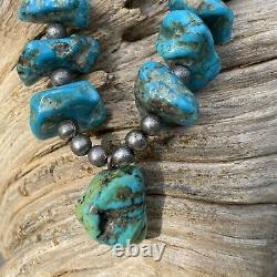 Collier en argent avec des pépites de turquoise Navajo vintage bijoux amérindiens 19 L