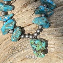 Collier en argent avec des pépites de turquoise Navajo vintage bijoux amérindiens 19 L