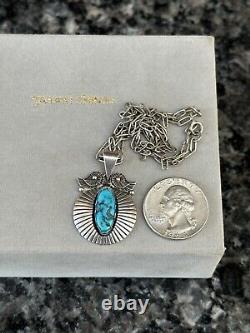 Collier pendentif Vintage en Argent Sterling avec Turquoise Native American Shadowbox 18