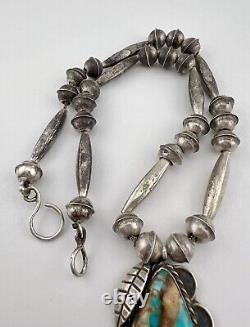 Collier pendentif en perles de banc en argent sterling Navajo Vtg Royston Turquoise 17