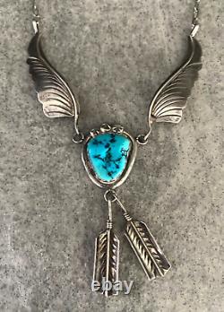 Collier pendentif vintage en argent sterling turquoise amérindien