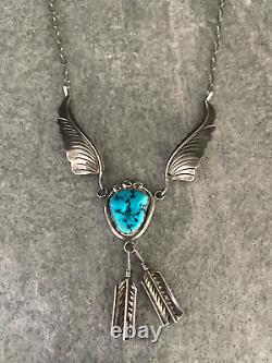 Collier pendentif vintage en argent sterling turquoise amérindien