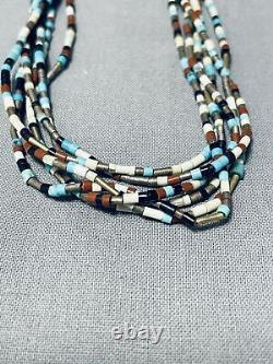 Collier vintage Navajo en argent sterling avec des perles de turquoise très complexes