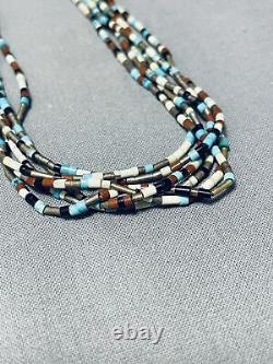 Collier vintage Navajo en argent sterling avec des perles de turquoise très complexes