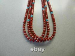 Collier vintage amérindien navajo sud-ouest en corail rouge et turquoise