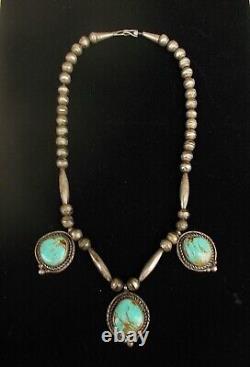 Collier vintage en argent sterling Navajo et turquoise de l'ancien temps