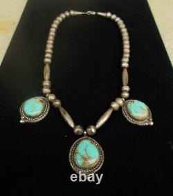 Collier vintage en argent sterling Navajo et turquoise de l'ancien temps