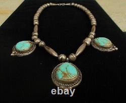 Collier vintage en argent sterling Navajo et turquoise de l'ancien temps