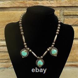 Collier vintage en argent sterling Navajo et turquoise de l'ancien temps