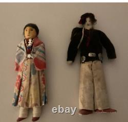 Couple de Navajos indiens vintage rare et orné de 6 pouces de hauteur #919