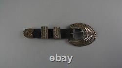Ensemble de boucle de ceinture Vintage Navajo en argent avec poinçonnage à la main, embout, 2 boucles