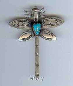 Épingle broche dragonfly Navajo indien en argent et turquoise vintage