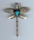 Épingle Broche Dragonfly Navajo Indien En Argent Et Turquoise Vintage