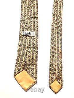 Hermès Cravate Vintage Amérindienne américaine avec coiffe Indienne Navajo haut de gamme jaune