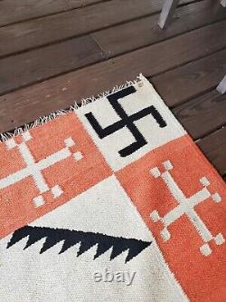 Immense tapis en laine vintage, motif tourbillon, amérindien des années 1920, 139 x 73