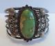 Large Bracelet Manchette Navajo En Argent Et Turquoise Verte D'époque Vintage Des Années 1930