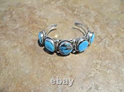 MAGNIFIQUE ! Bracelet Vintage Navajo en argent sterling avec CINQ turquoises