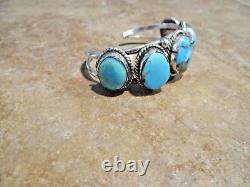 MAGNIFIQUE ! Bracelet Vintage Navajo en argent sterling avec CINQ turquoises