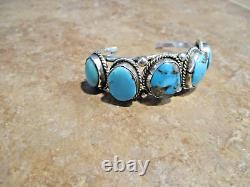 MAGNIFIQUE ! Bracelet Vintage Navajo en argent sterling avec CINQ turquoises