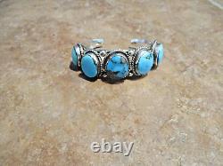 MAGNIFIQUE ! Bracelet Vintage Navajo en argent sterling avec CINQ turquoises