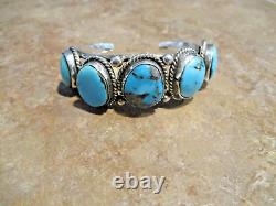 MAGNIFIQUE ! Bracelet Vintage Navajo en argent sterling avec CINQ turquoises