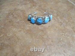 MAGNIFIQUE ! Bracelet Vintage Navajo en argent sterling avec CINQ turquoises