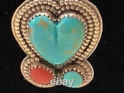 Panneau vintage Ly Navajo Amérindien Turquoise, Boucles d'oreilles audacieuses en cœur de corail Nr