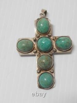 Pendentif / Broche en argent sterling avec croix en turquoise de style navajo vintage