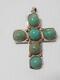 Pendentif / Broche En Argent Sterling Avec Croix En Turquoise De Style Navajo Vintage