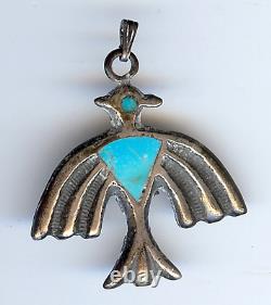 Pendentif Vintage Navajo Indien en Argent Turquoise Thunderbird