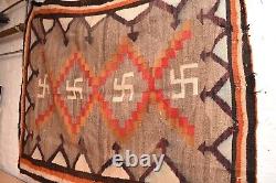 Tapis Navajo ancien GRAND avec des motifs de tourbillons de cristaux, amérindien américain, 62x47, style vintage