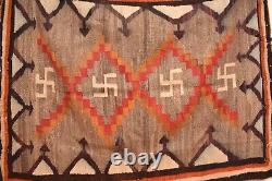 Tapis Navajo ancien GRAND avec des motifs de tourbillons de cristaux, amérindien américain, 62x47, style vintage