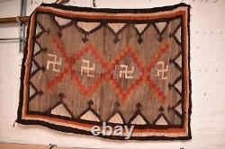 Tapis Navajo ancien GRAND avec des motifs de tourbillons de cristaux, amérindien américain, 62x47, style vintage