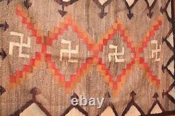 Tapis Navajo ancien GRAND avec des motifs de tourbillons de cristaux, amérindien américain, 62x47, style vintage