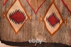 Tapis Navajo ancien Textile Amérindien Indien 62x37 GRAND Tissage Vintage