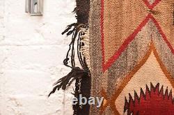 Tapis Navajo ancien Textile Amérindien Indien 62x37 GRAND Tissage Vintage