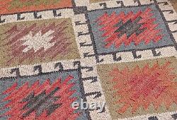 Tapis kilim vert fait main vintage, tapis indien Navajo 4x6 pieds. Tapis tribal aztèque