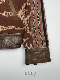 Veste vintage en cuir et coton de style Navajo Aztec, taille M, couleur marron