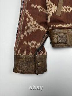 Veste vintage en cuir et coton de style Navajo Aztec, taille M, couleur marron