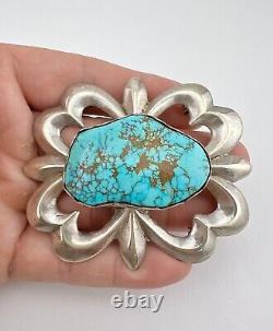 Vtg Navajo Sterling Silver Indian Mountain Turquoise Sandcast Belt Buckle 75.3g<br/>
 <br/>Traduction en français : Boucle de ceinture en argent sterling Navajo vintage avec turquoise de montagne indienne coulée en sable 75,3g